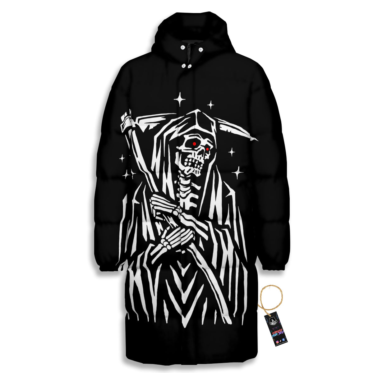 Grim Reaper Sad Print Long Down Jacket