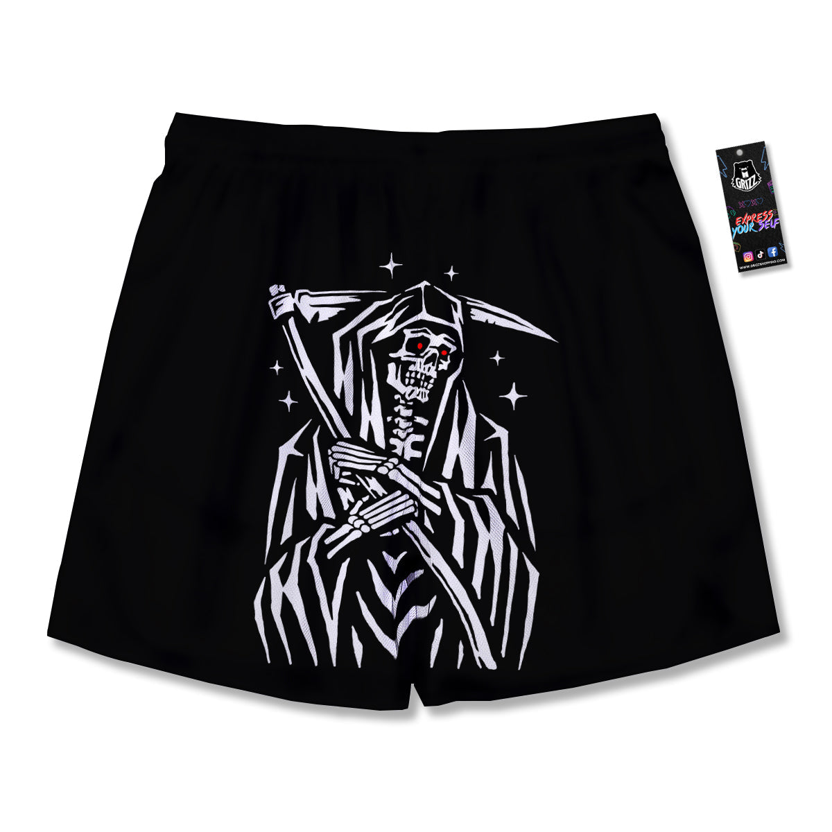 Grim Reaper Sad Print Men's Running Shorts-grizzshop