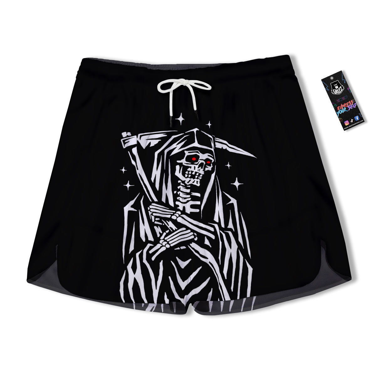 Grim Reaper Sad Print Men's Running Shorts-grizzshop