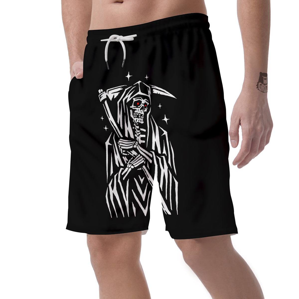 Grim Reaper Sad Print Men's Shorts-grizzshop