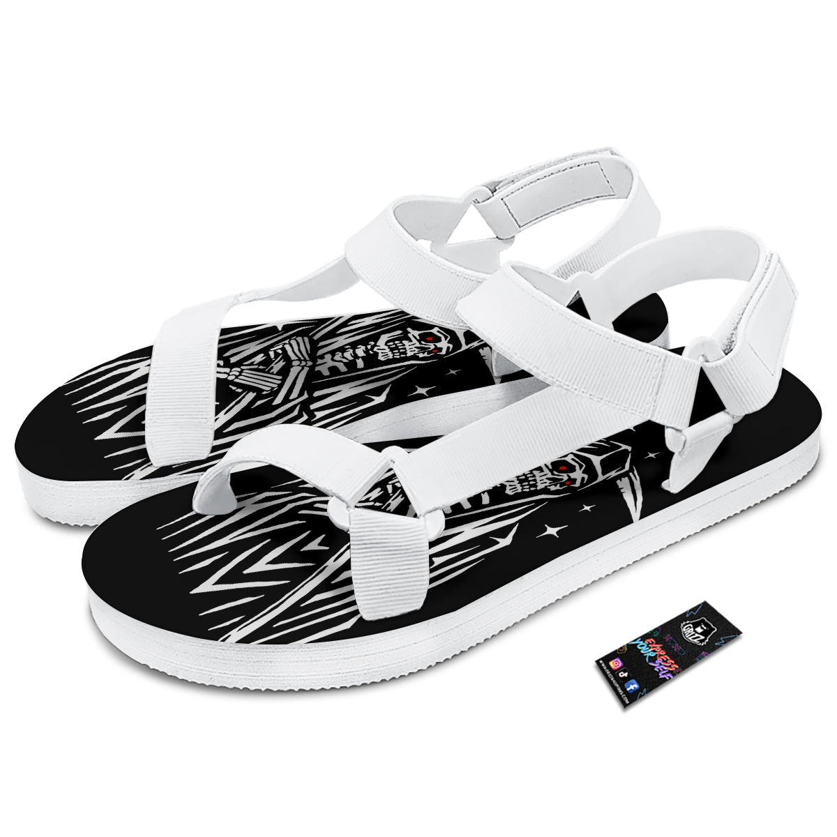 Grim Reaper Sad Print White Open Toe Sandals-grizzshop