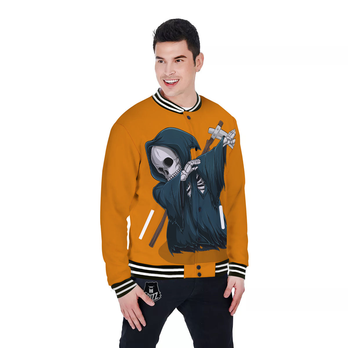 Grim Reaper Skeleton Dap Print Baseball Jacket-grizzshop