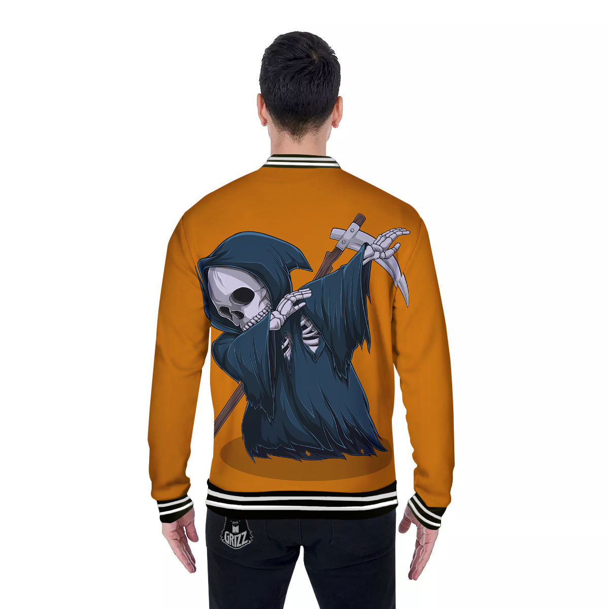 Grim Reaper Skeleton Dap Print Baseball Jacket-grizzshop