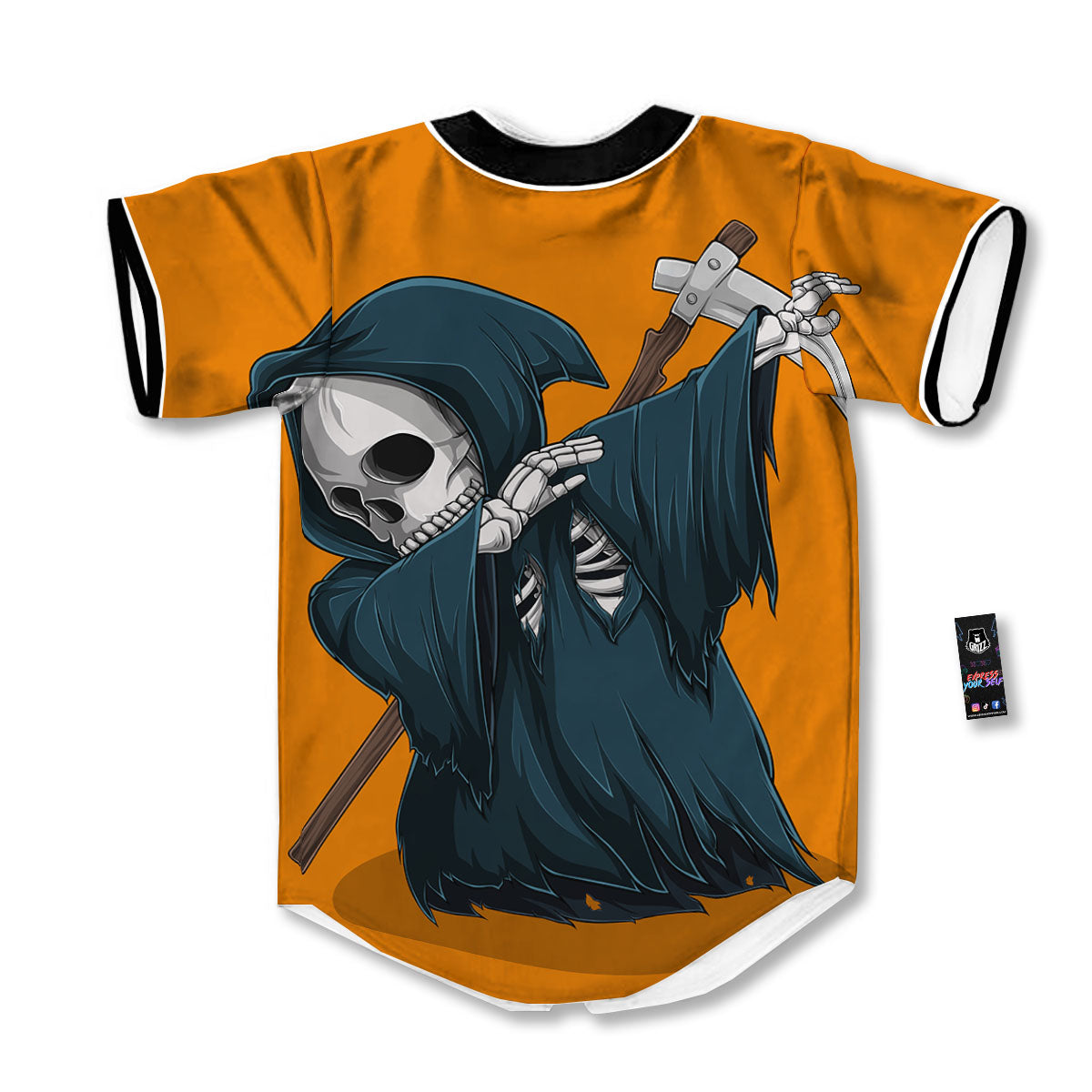 Grim Reaper Skeleton Dap Print Baseball Jersey-grizzshop