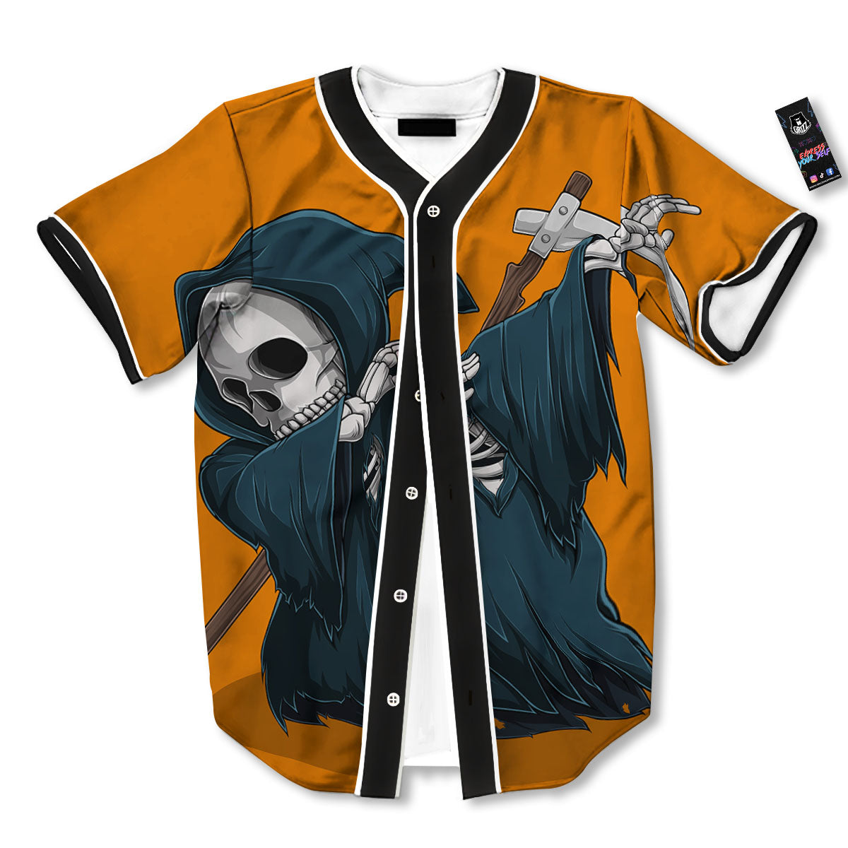 Grim Reaper Skeleton Dap Print Baseball Jersey-grizzshop