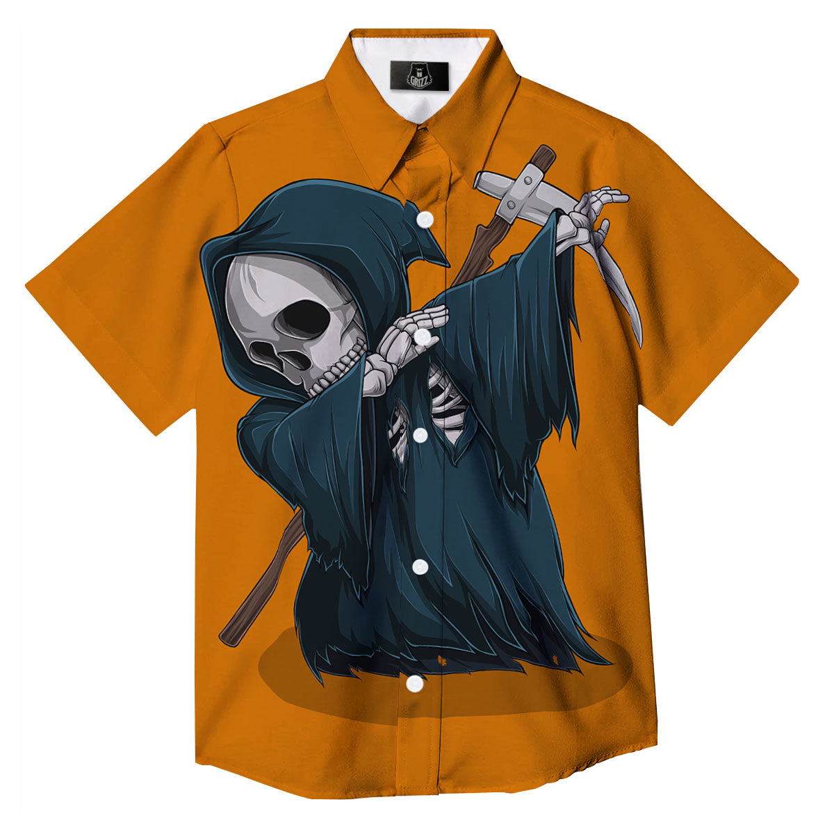Grim Reaper Skeleton Dap Print Button Up Shirt-grizzshop
