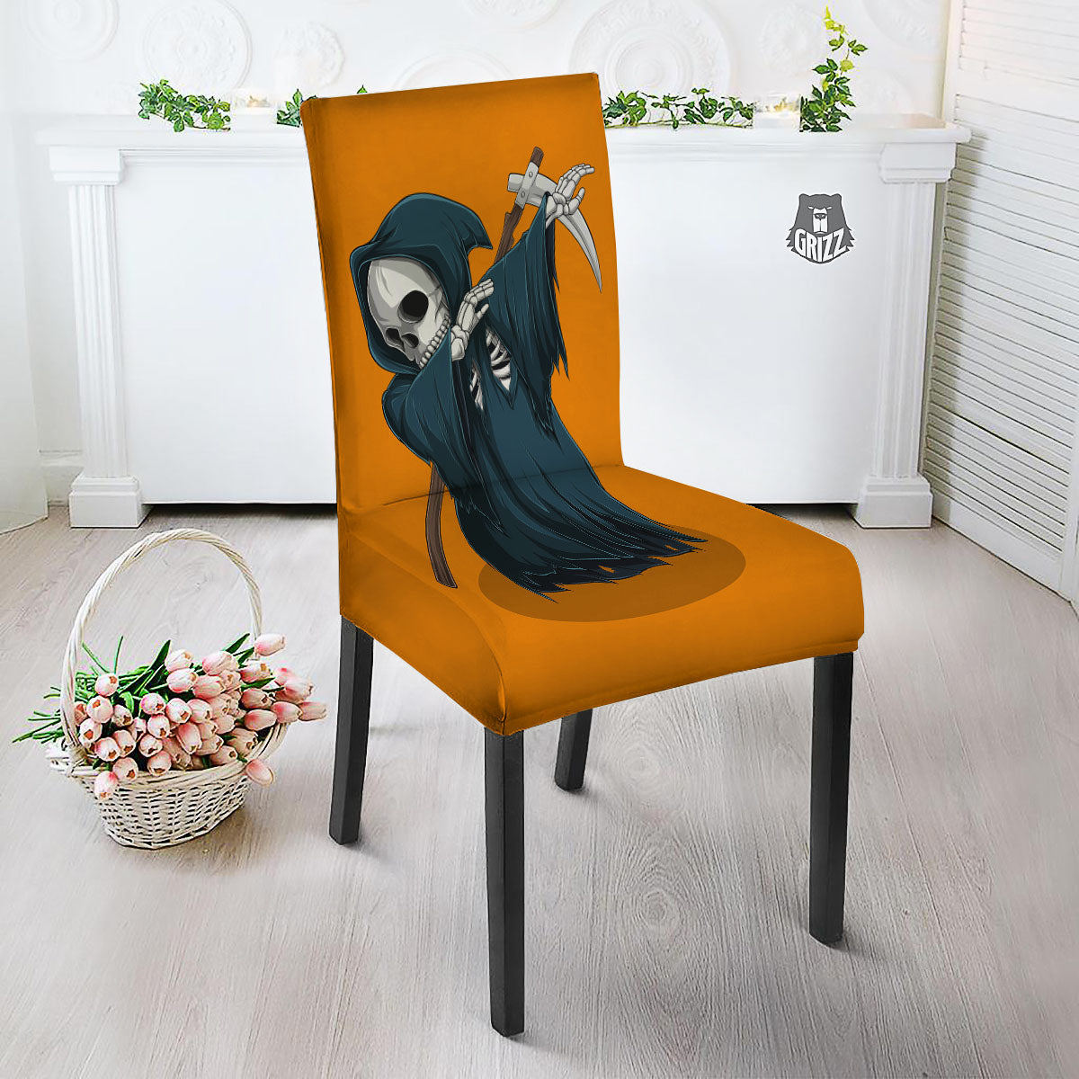 Grim Reaper Skeleton Dap Print Dining Chair Slipcover-grizzshop
