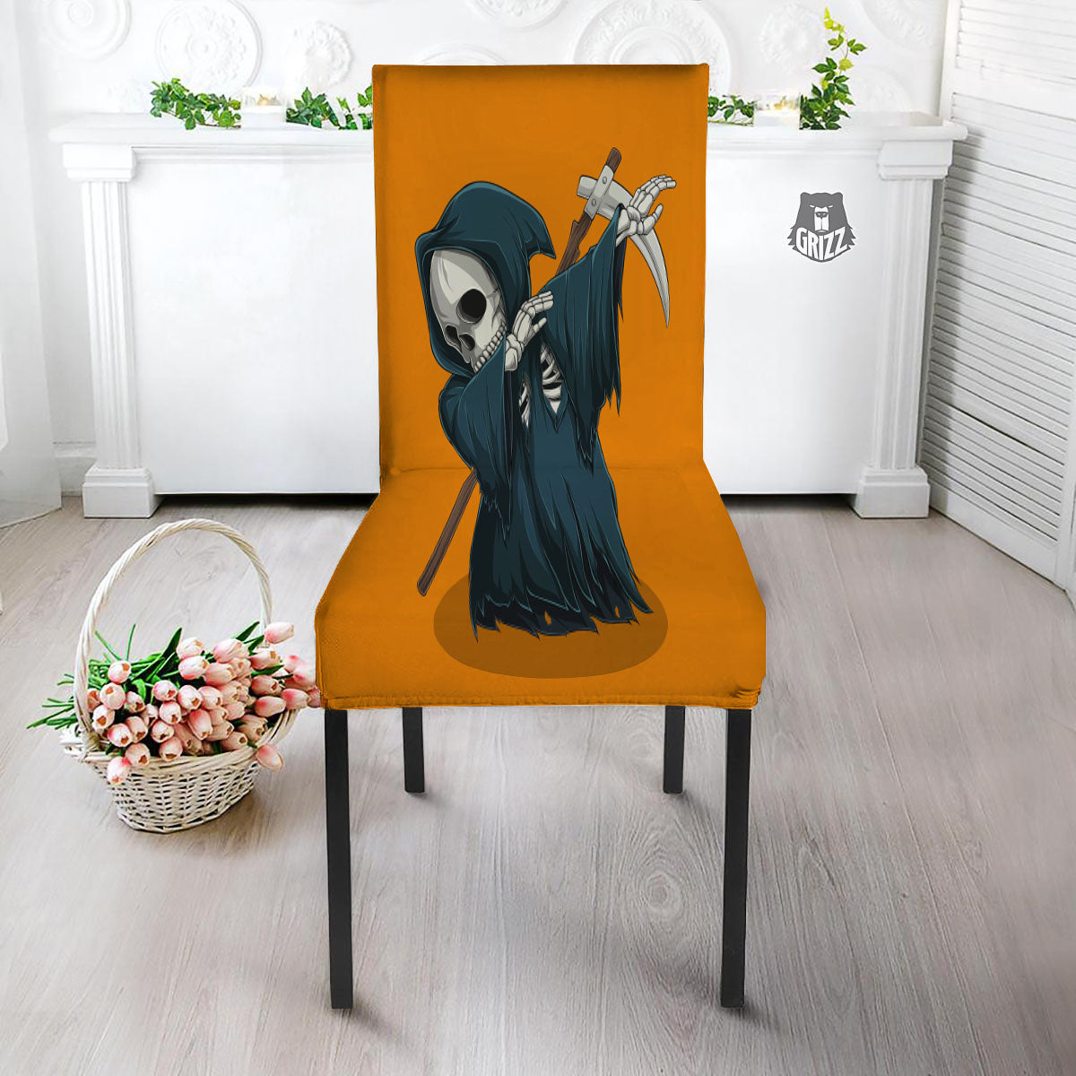 Grim Reaper Skeleton Dap Print Dining Chair Slipcover-grizzshop