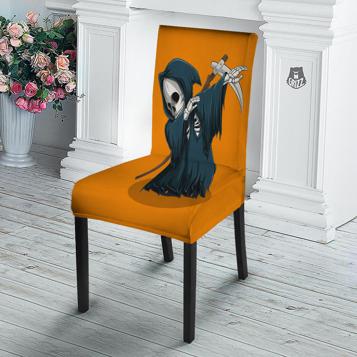 Grim Reaper Skeleton Dap Print Dining Chair Slipcover-grizzshop
