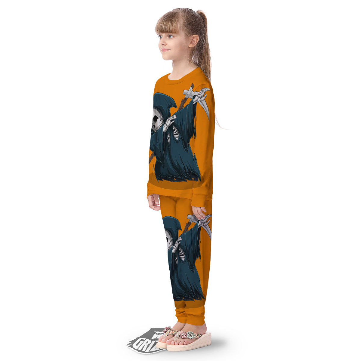 Grim Reaper Skeleton Dap Print Kid's Pajamas-grizzshop