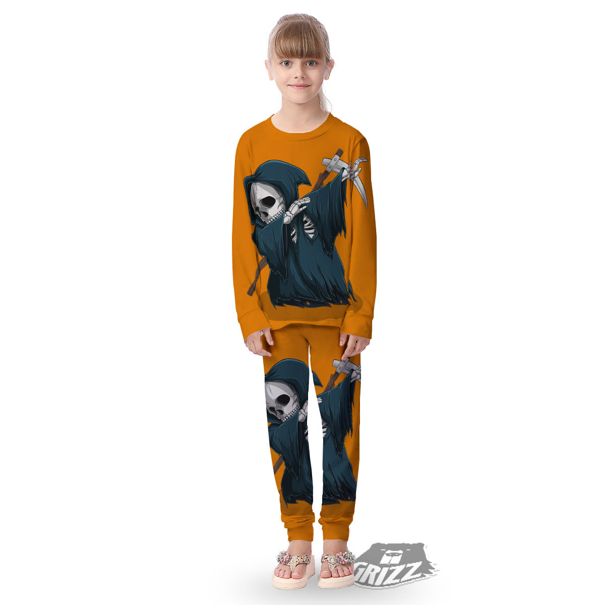 Grim Reaper Skeleton Dap Print Kid's Pajamas-grizzshop