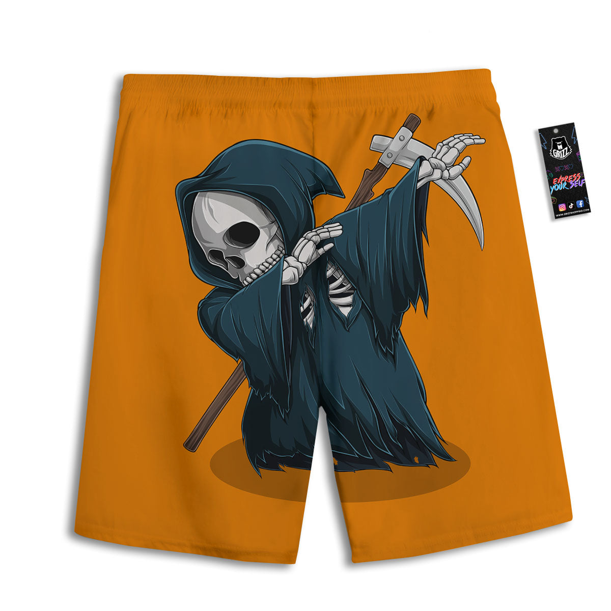 Grim Reaper Skeleton Dap Print Men's Athletic Shorts