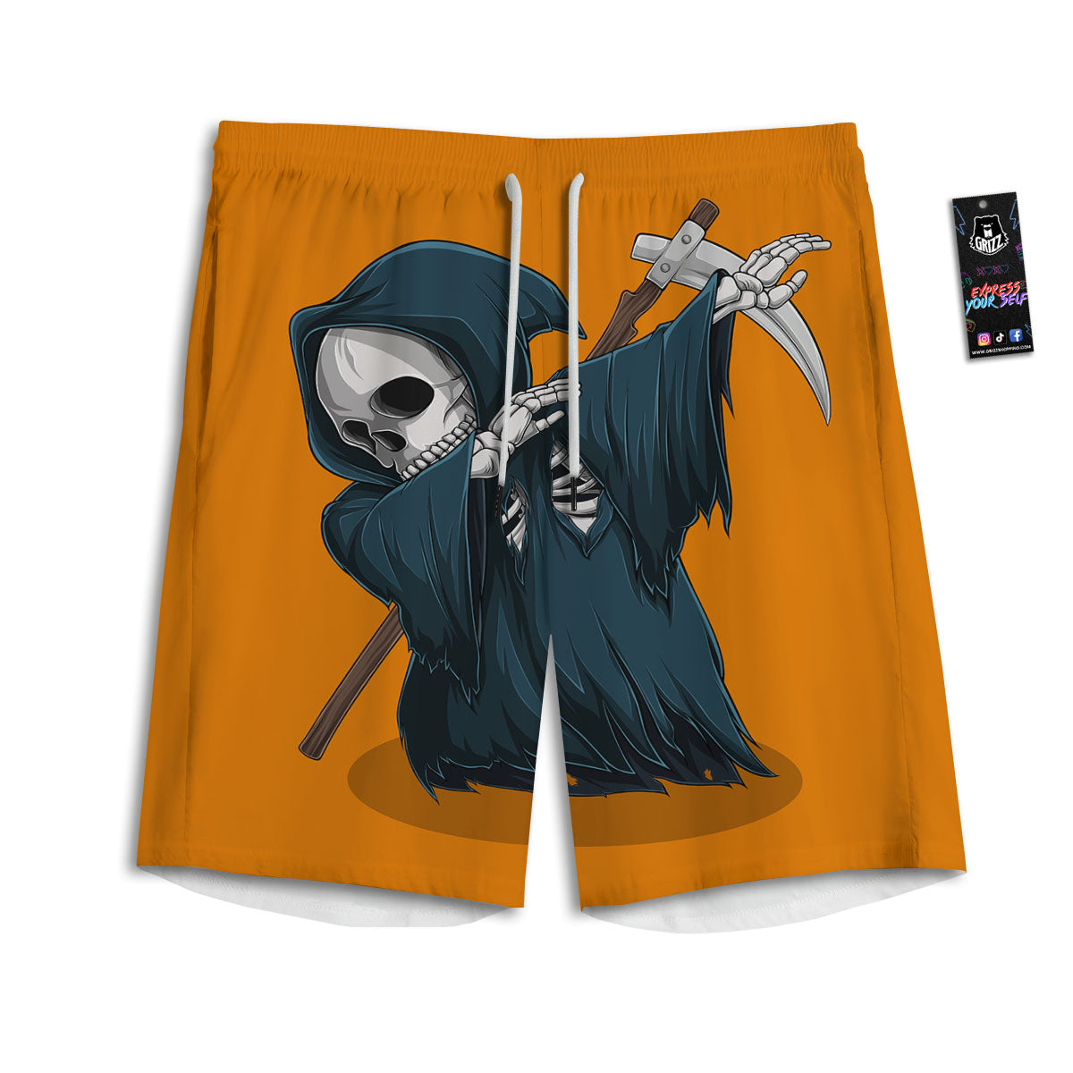 Grim Reaper Skeleton Dap Print Men's Athletic Shorts