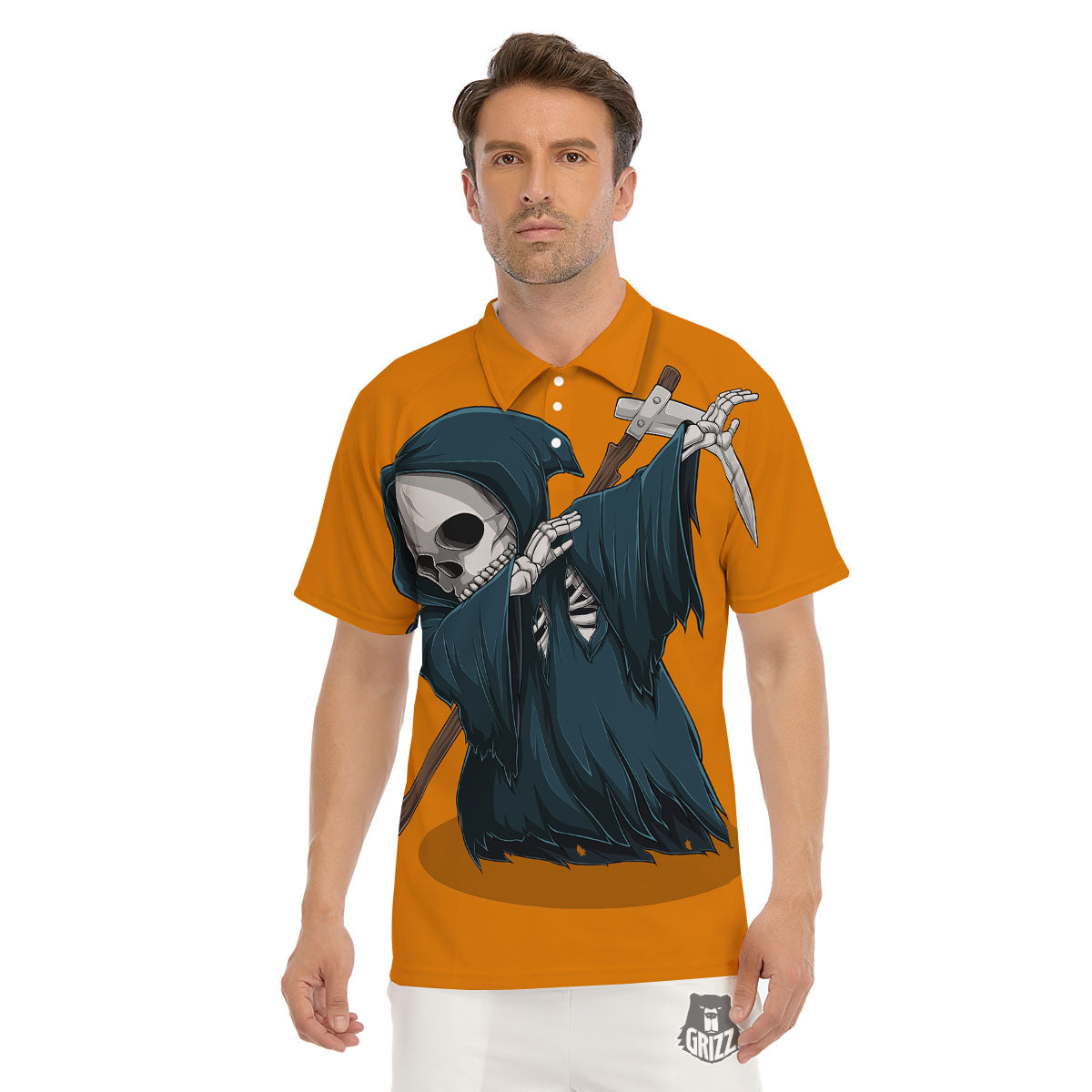 Grim Reaper Skeleton Dap Print Men's Golf Shirts-grizzshop