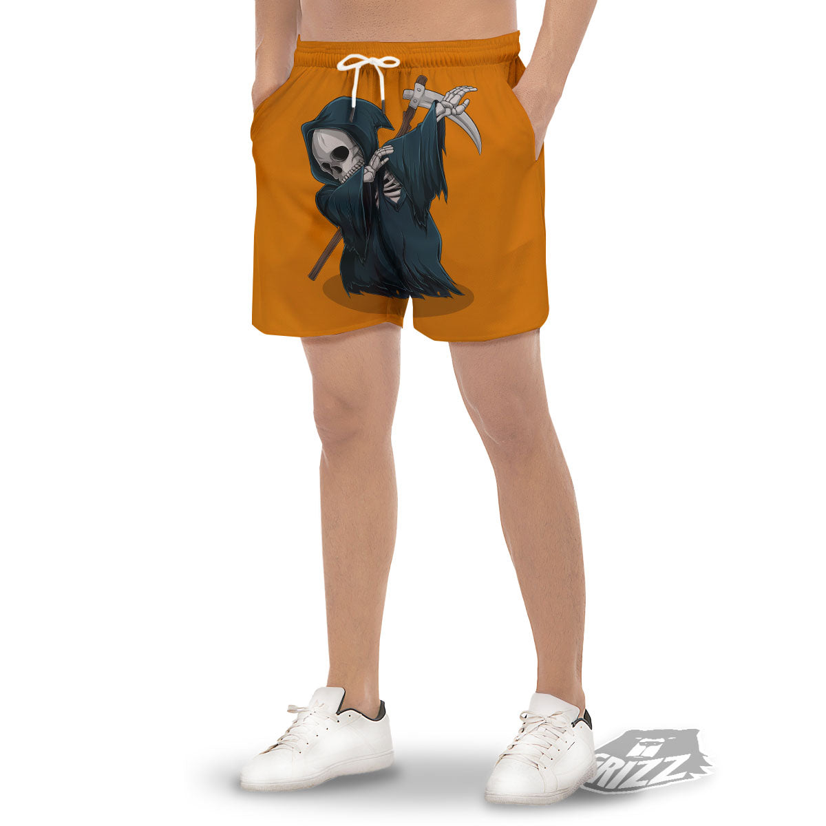Grim Reaper Skeleton Dap Print Men's Gym Shorts-grizzshop