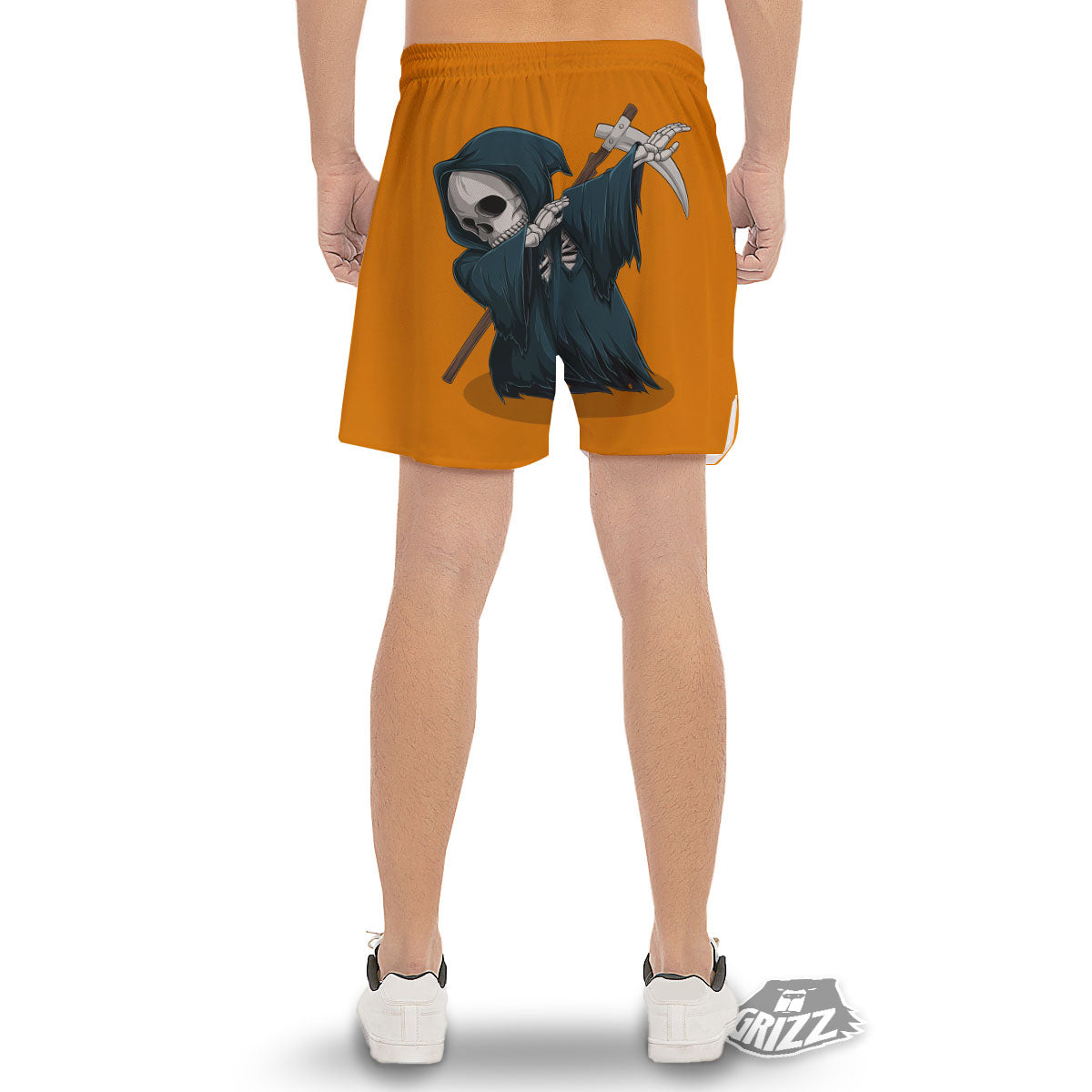 Grim Reaper Skeleton Dap Print Men's Gym Shorts-grizzshop