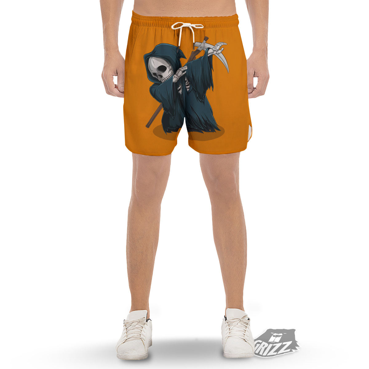 Grim Reaper Skeleton Dap Print Men's Gym Shorts-grizzshop