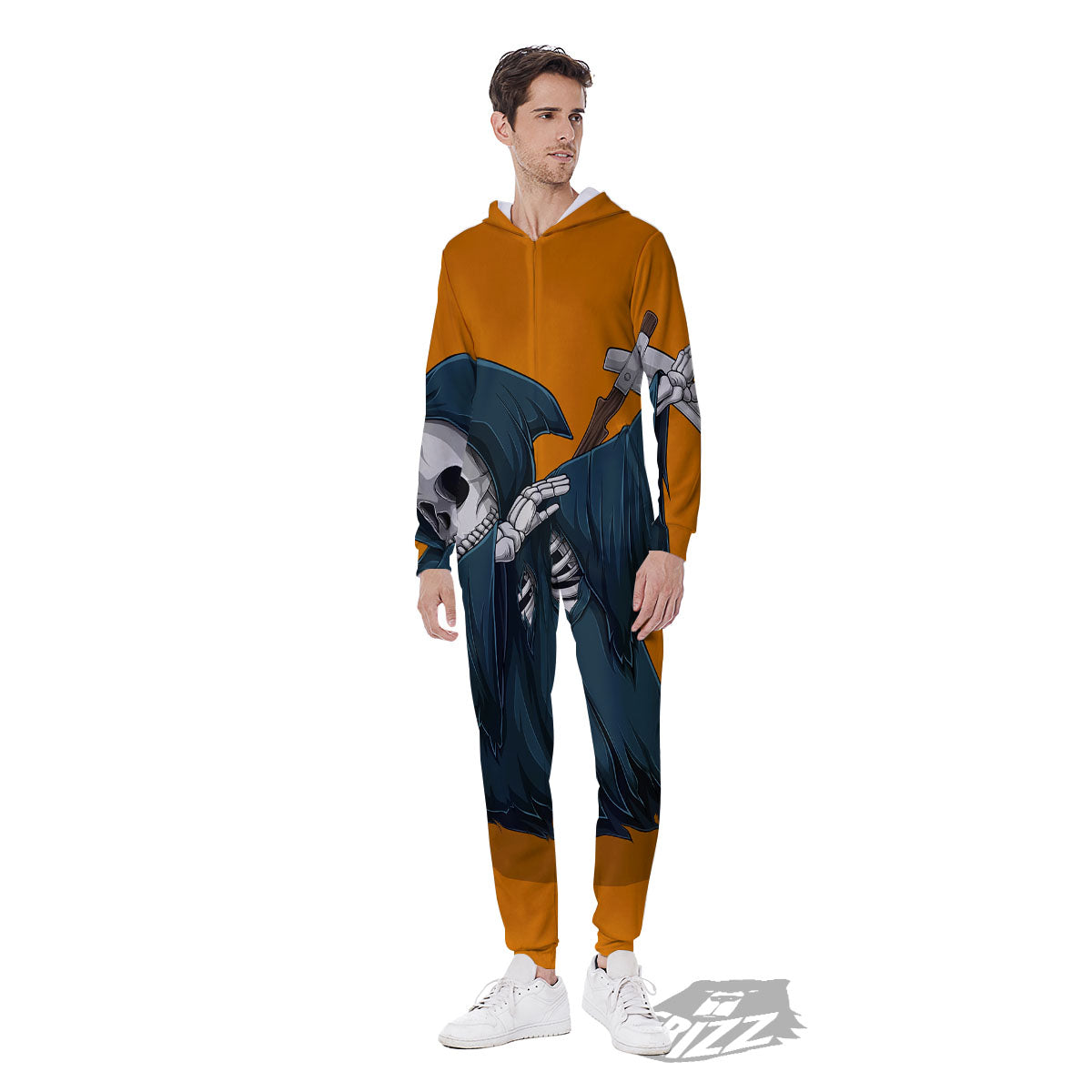 Grim Reaper Skeleton Dap Print Men's Jumpsuit-grizzshop