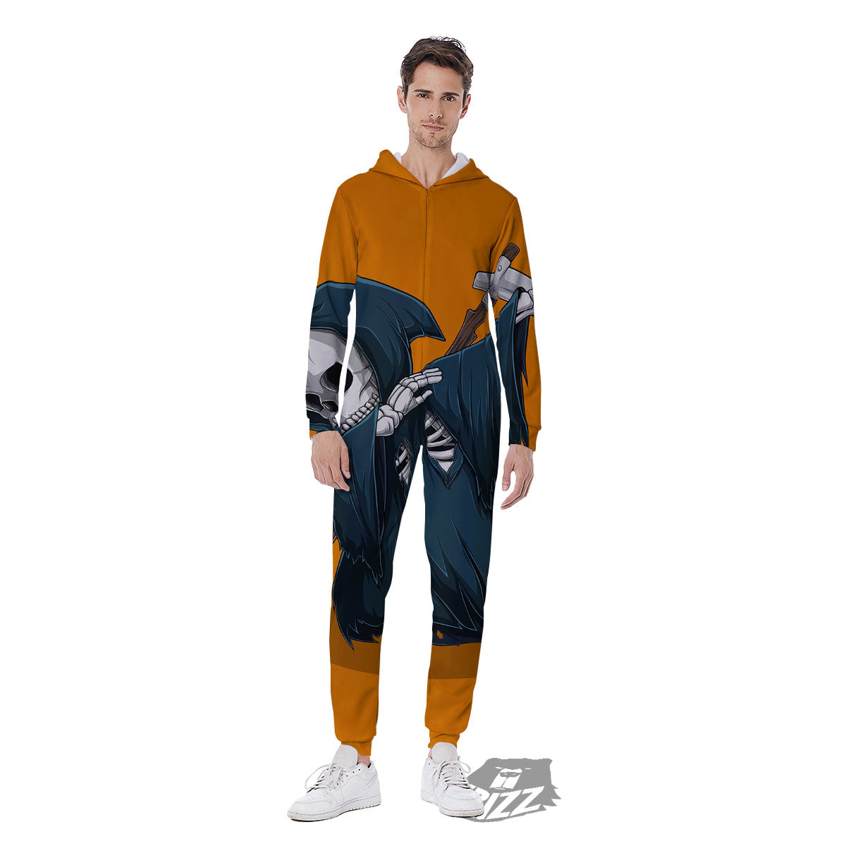 Grim Reaper Skeleton Dap Print Men's Jumpsuit-grizzshop