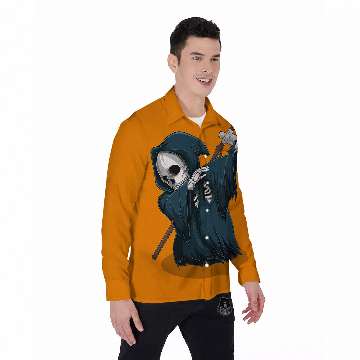 Grim Reaper Skeleton Dap Print Men's Long Sleeve Shirts-grizzshop