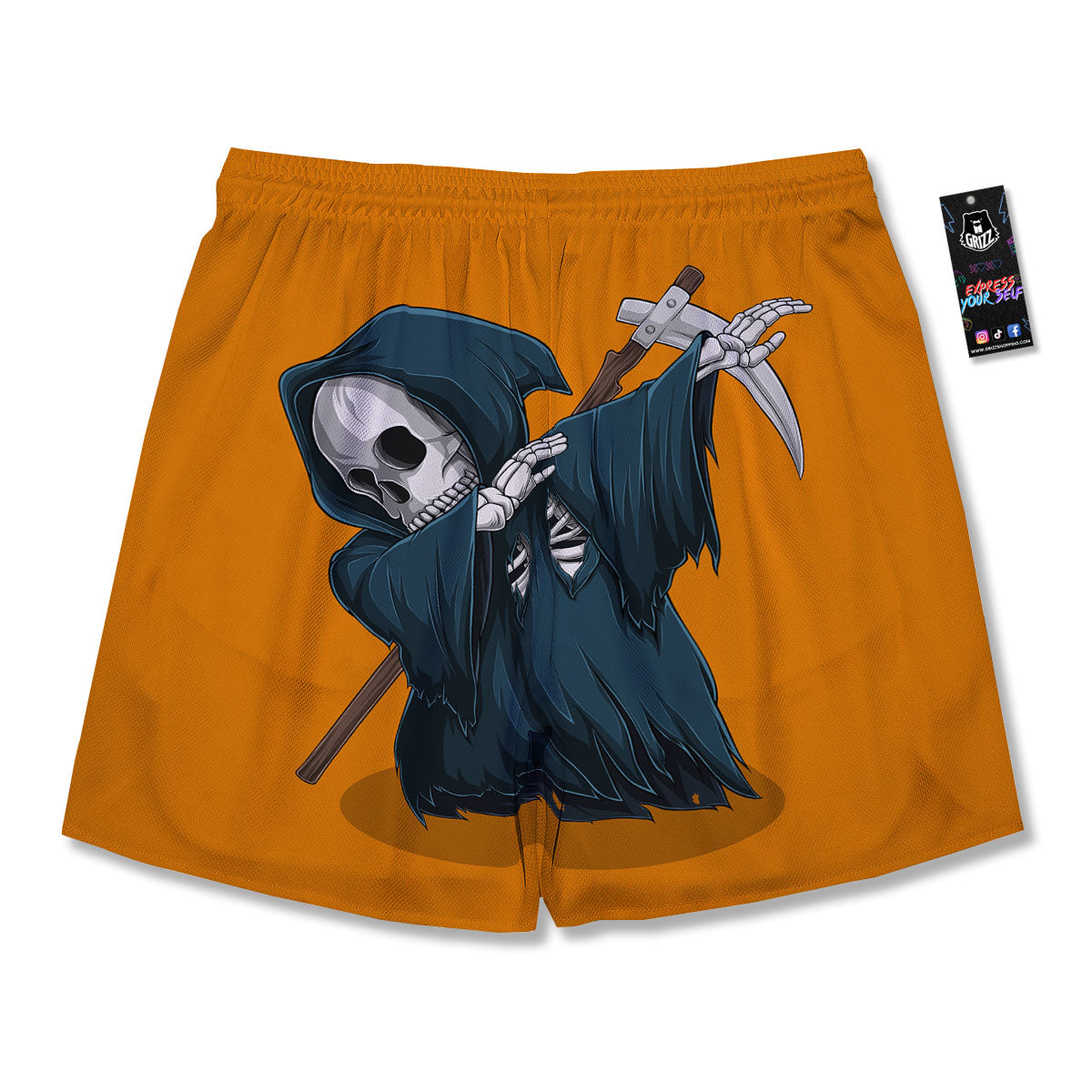 Grim Reaper Skeleton Dap Print Men's Running Shorts-grizzshop