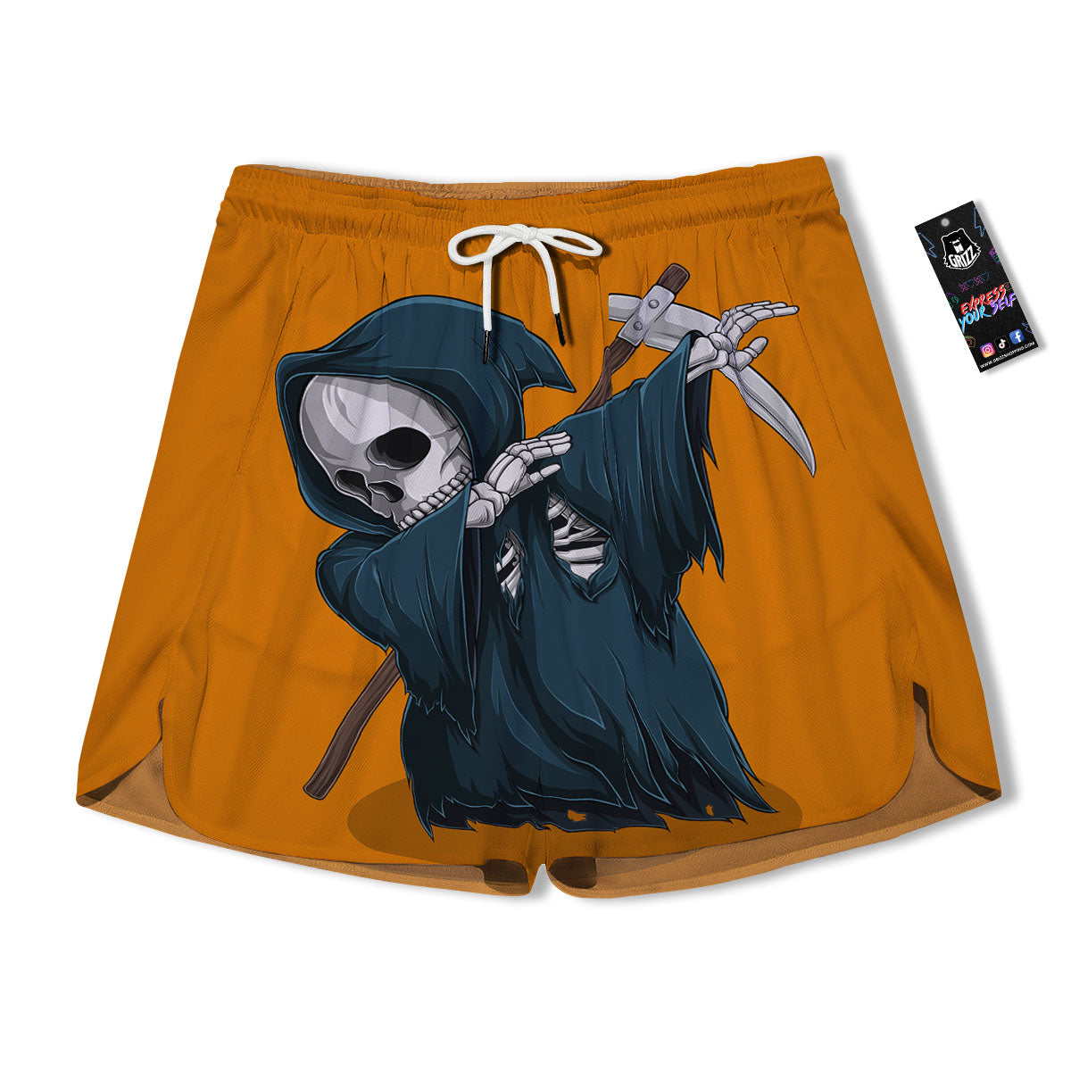 Grim Reaper Skeleton Dap Print Men's Running Shorts-grizzshop