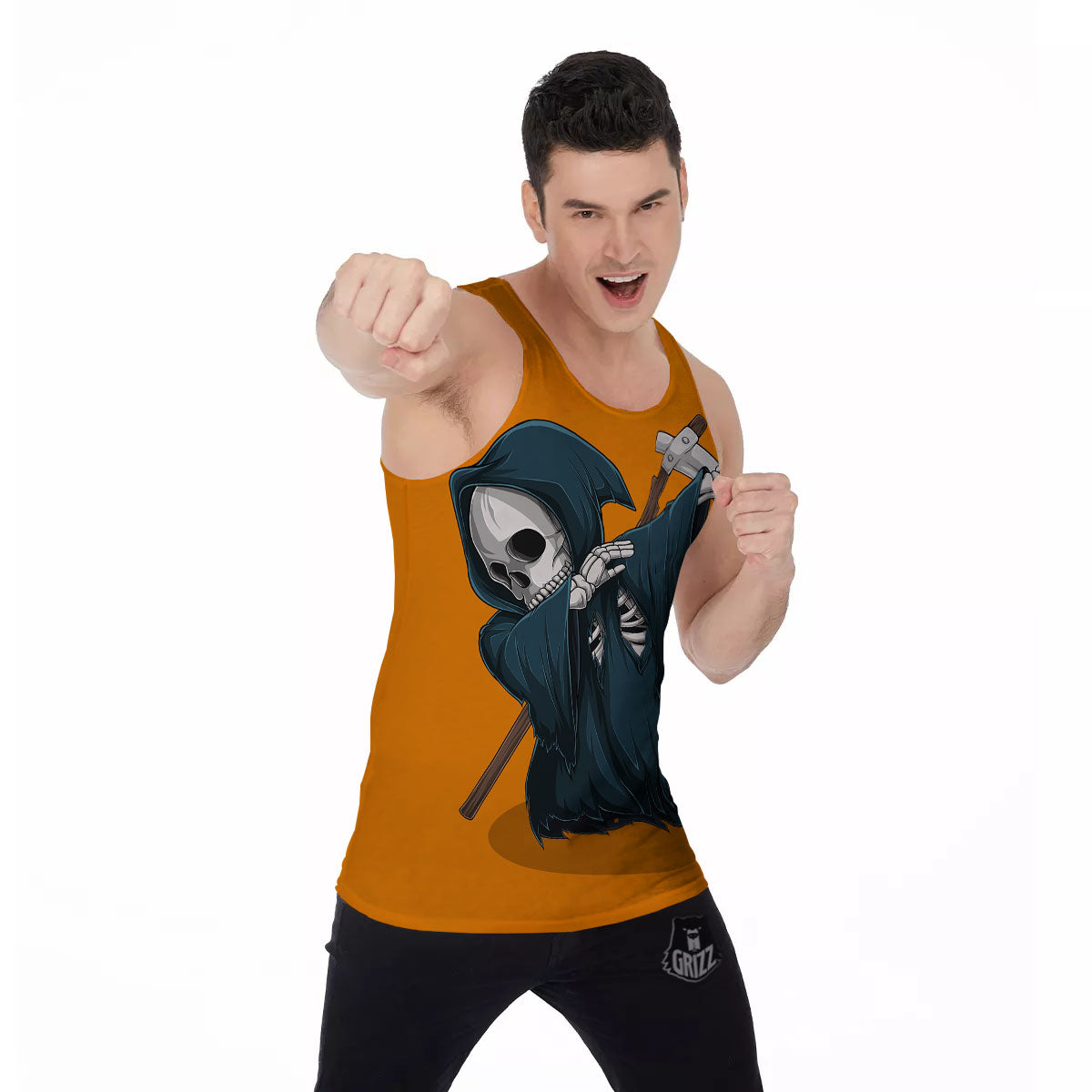 Grim Reaper Skeleton Dap Print Men's Tank Top-grizzshop