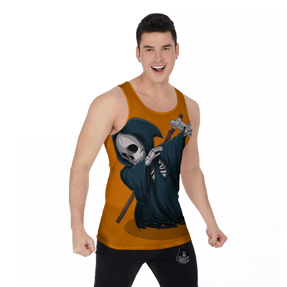 Grim Reaper Skeleton Dap Print Men's Tank Top-grizzshop