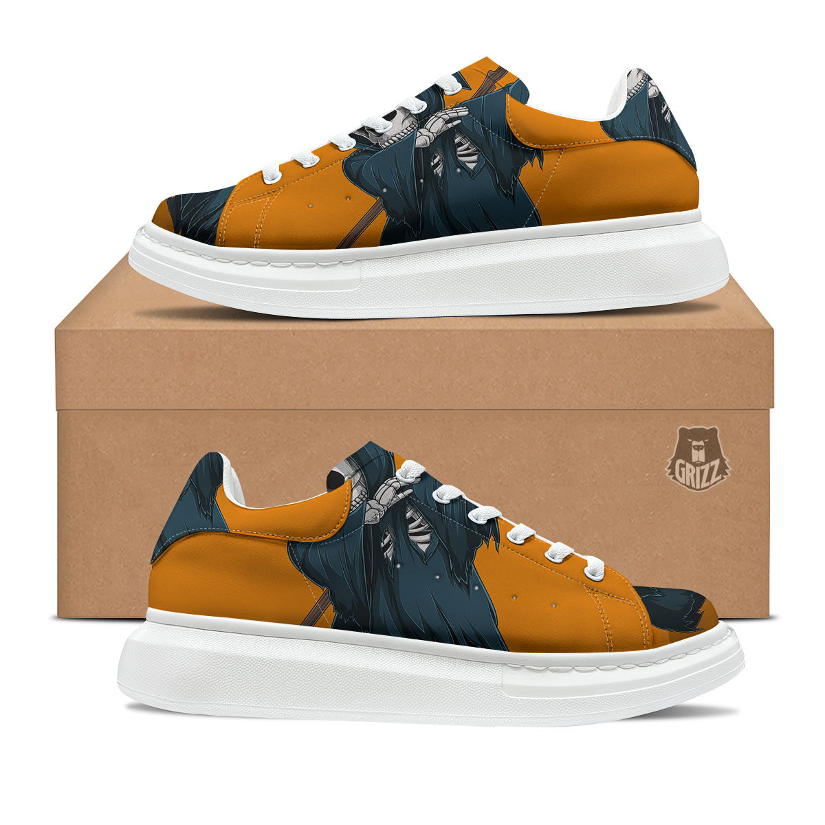 Grim Reaper Skeleton Dap Print Platform Shoes-grizzshop