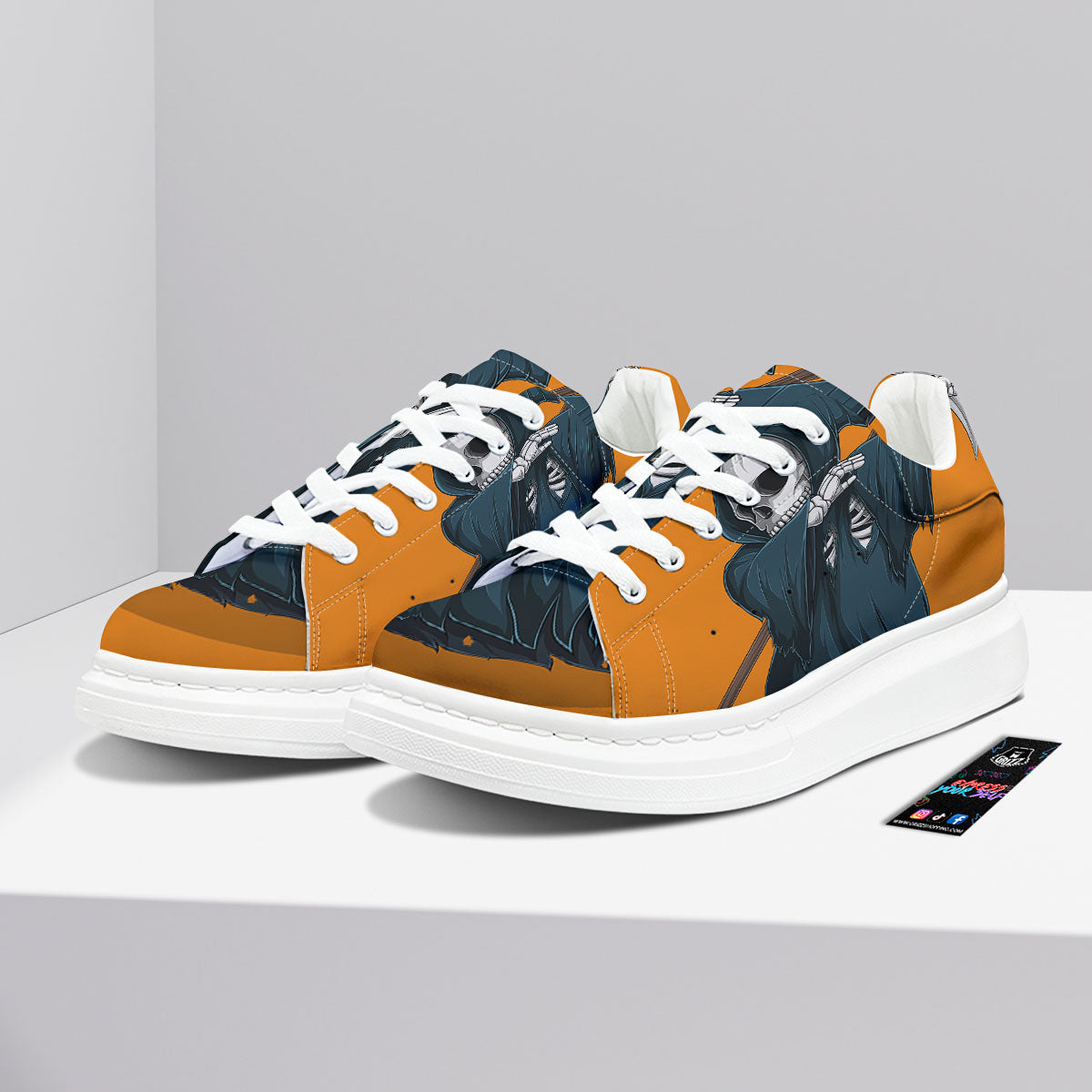 Grim Reaper Skeleton Dap Print Platform Shoes-grizzshop