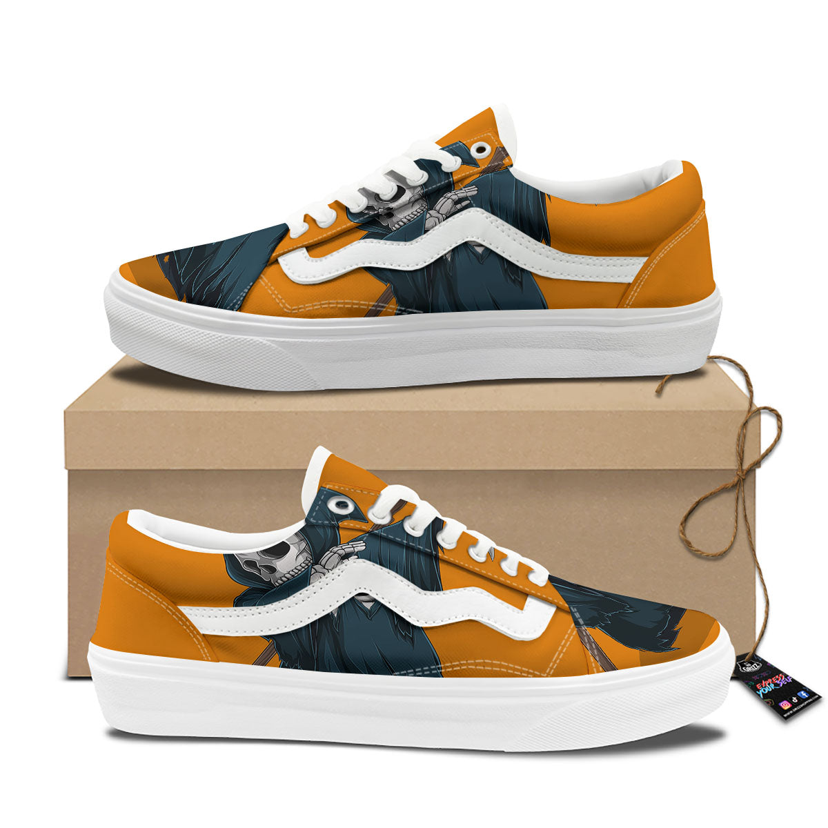 Grim Reaper Skeleton Dap Print Skate Shoes-grizzshop