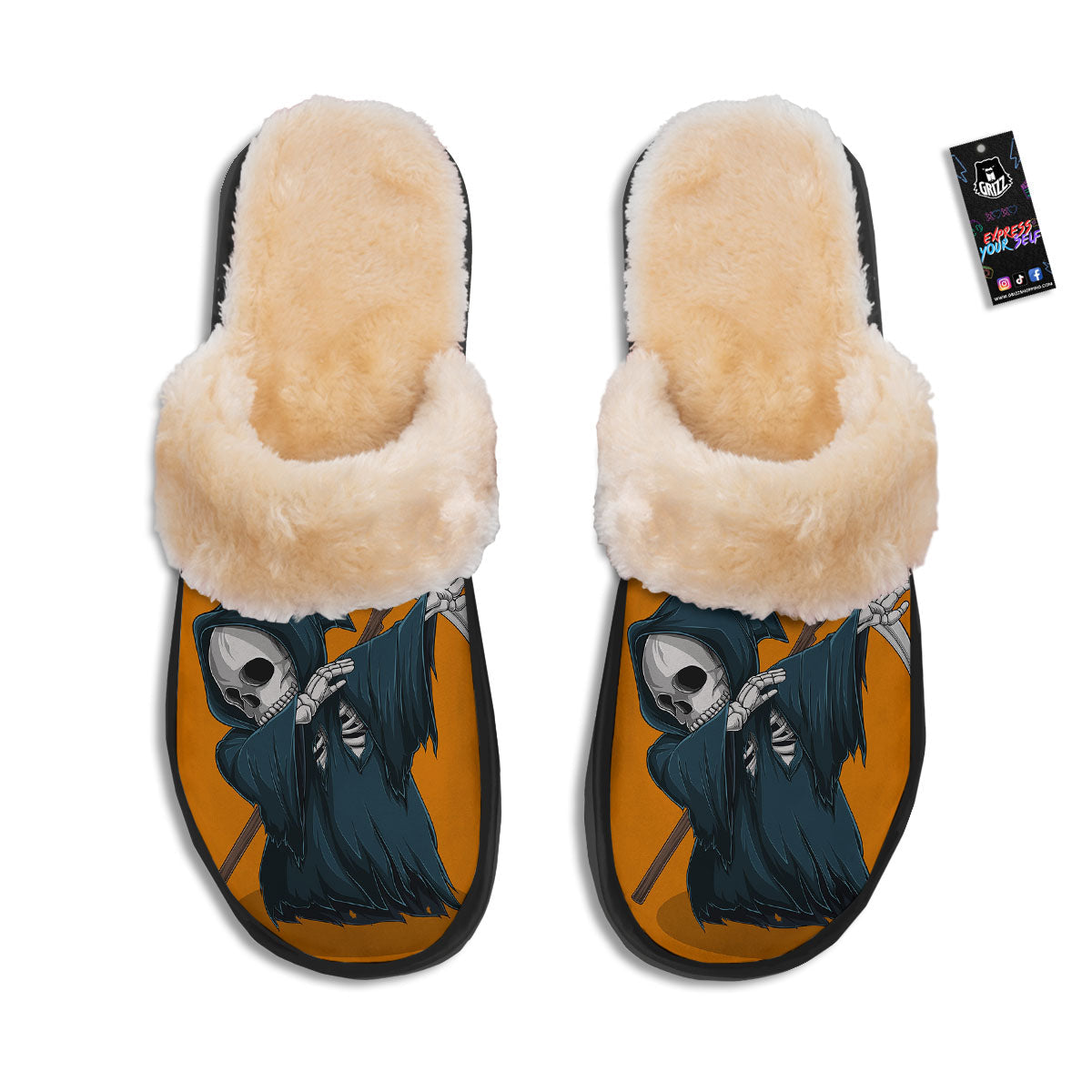 Grim Reaper Skeleton Dap Print Slippers-grizzshop
