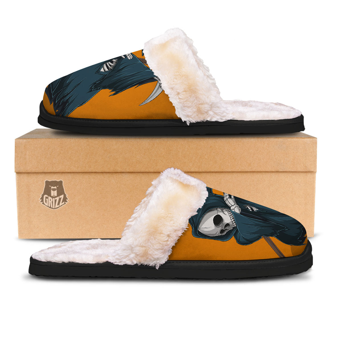 Grim Reaper Skeleton Dap Print Slippers-grizzshop