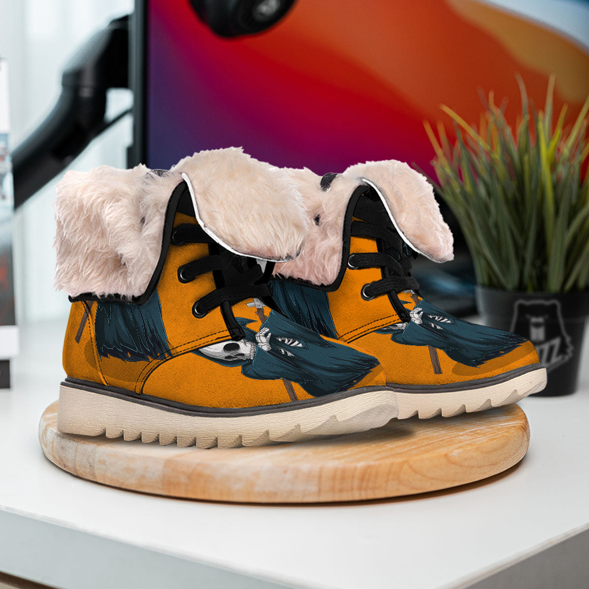 Grim Reaper Skeleton Dap Print Snow Boots-grizzshop