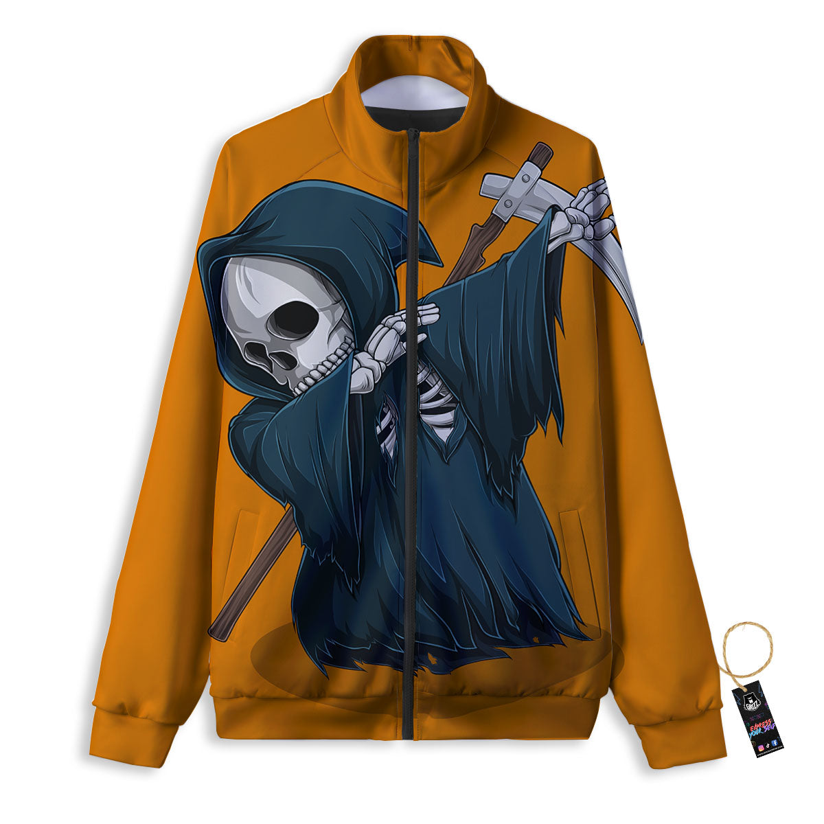 Grim Reaper Skeleton Dap Print Track Jacket-grizzshop