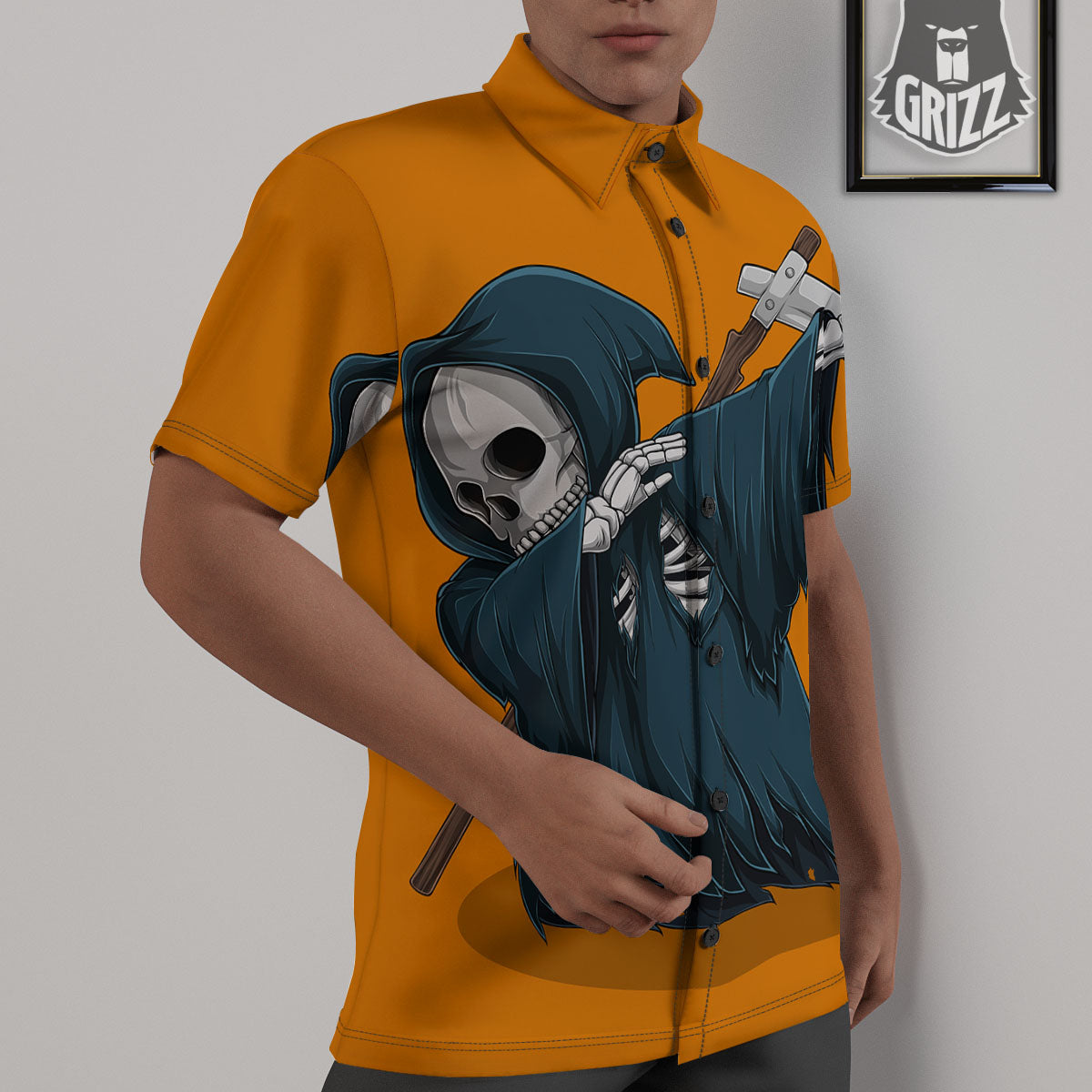 Grim Reaper Skeleton Dap Print Untucked Shirts-grizzshop