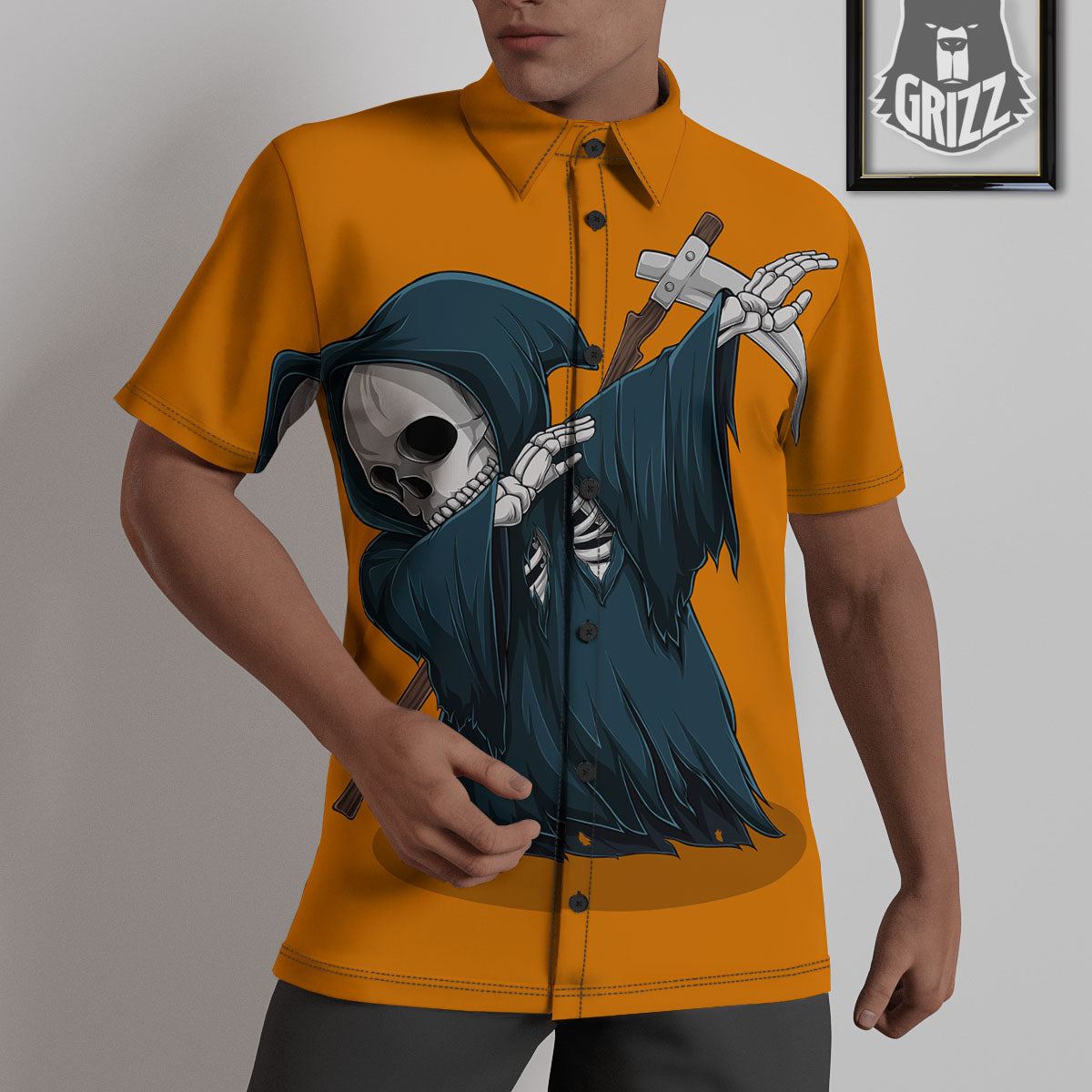 Grim Reaper Skeleton Dap Print Untucked Shirts-grizzshop