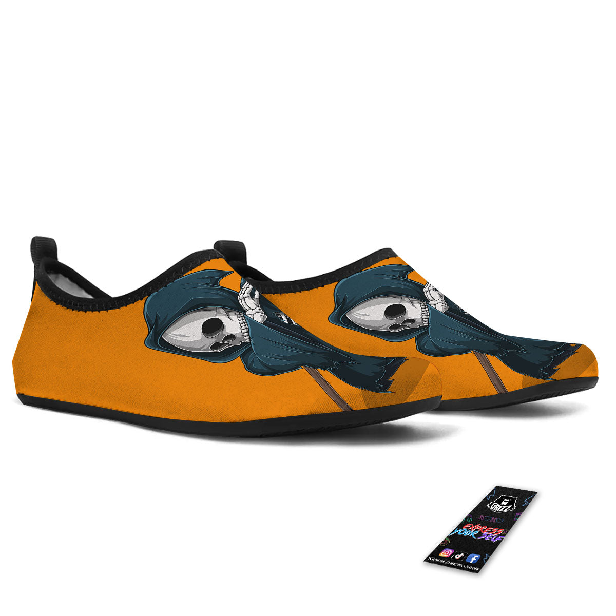 Grim Reaper Skeleton Dap Print Water Shoes-grizzshop
