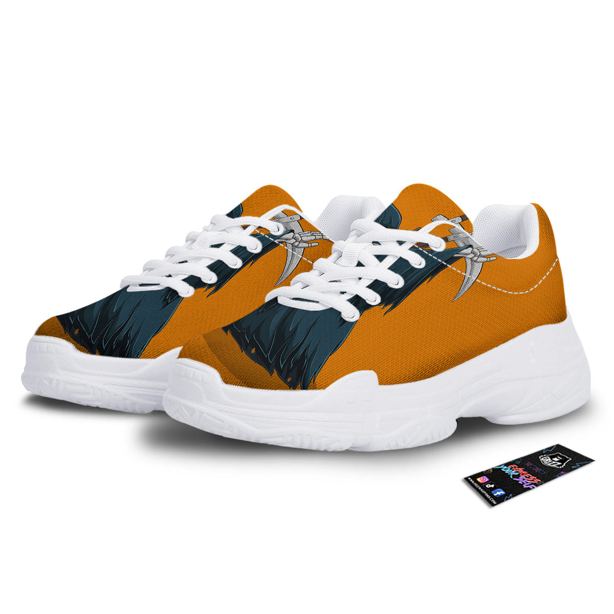 Grim Reaper Skeleton Dap Print White Chunky Shoes-grizzshop