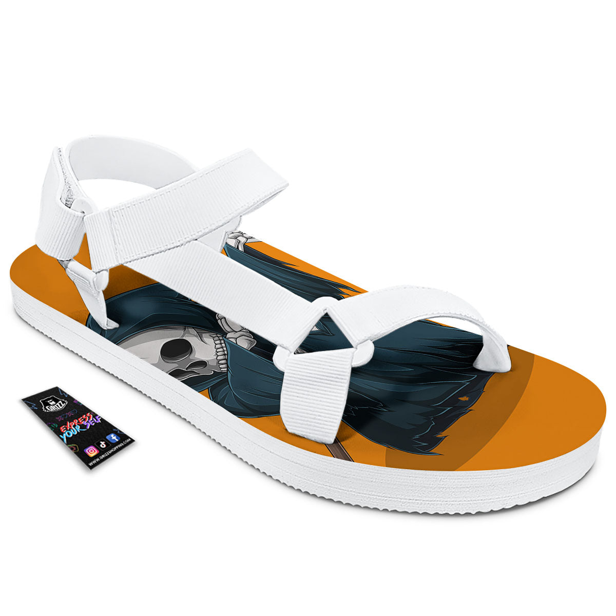 Grim Reaper Skeleton Dap Print White Open Toe Sandals-grizzshop
