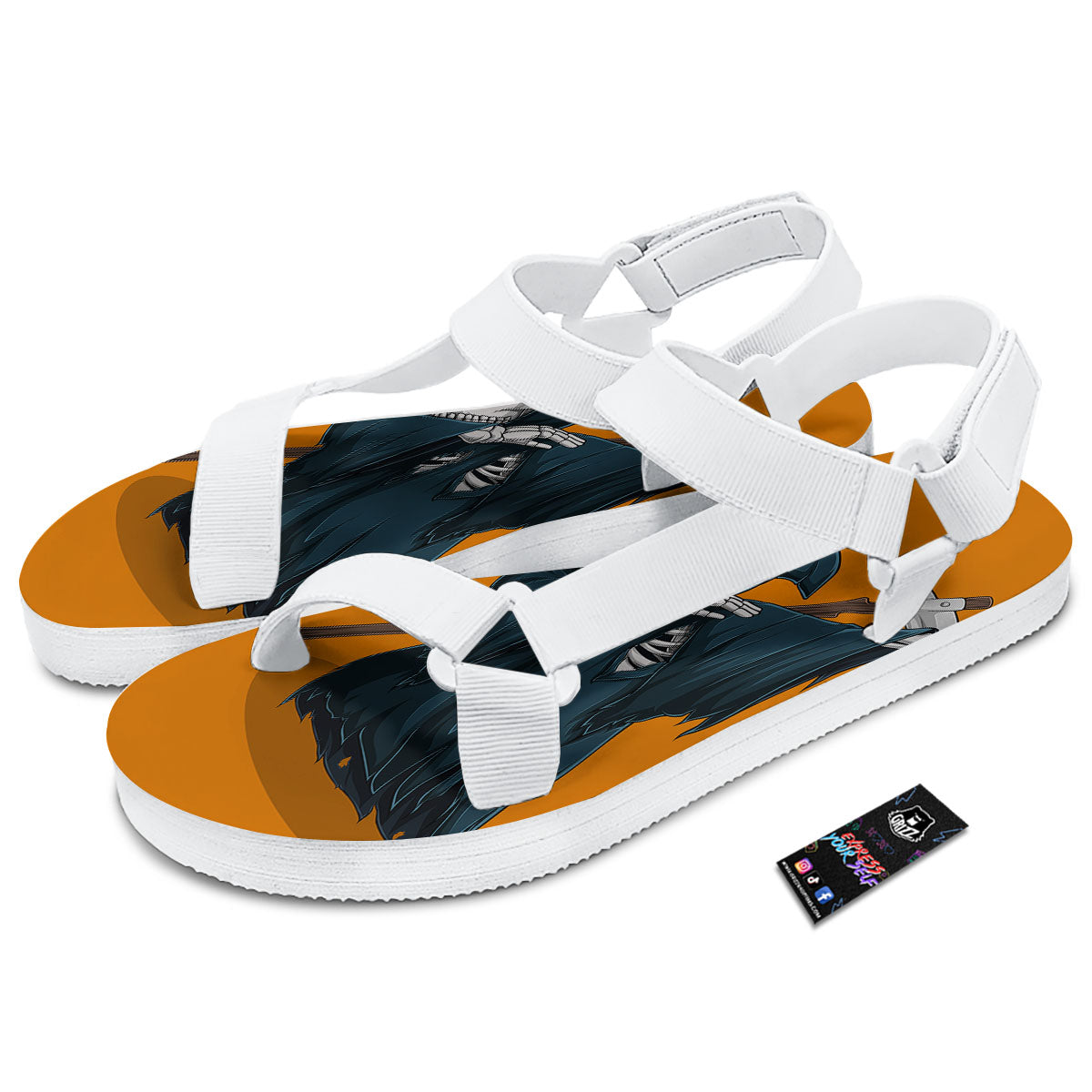 Grim Reaper Skeleton Dap Print White Open Toe Sandals-grizzshop