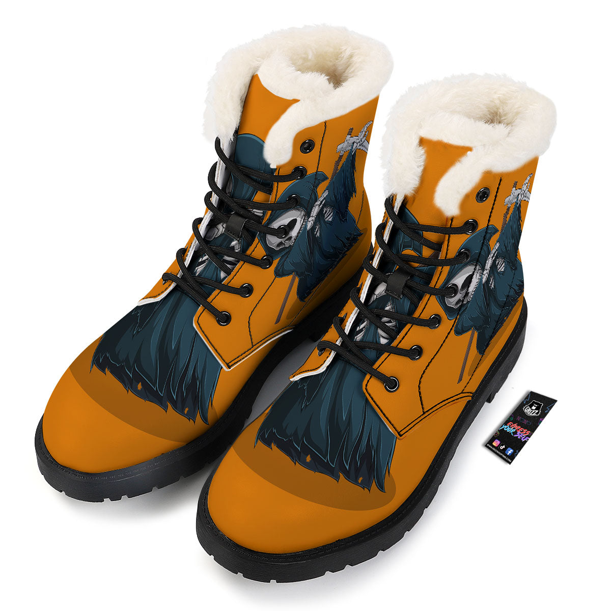 Grim Reaper Skeleton Dap Print Winter Boots-grizzshop