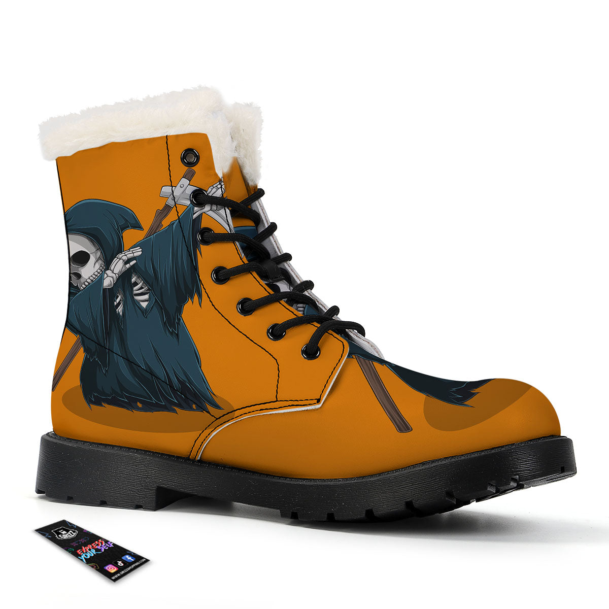 Grim Reaper Skeleton Dap Print Winter Boots-grizzshop