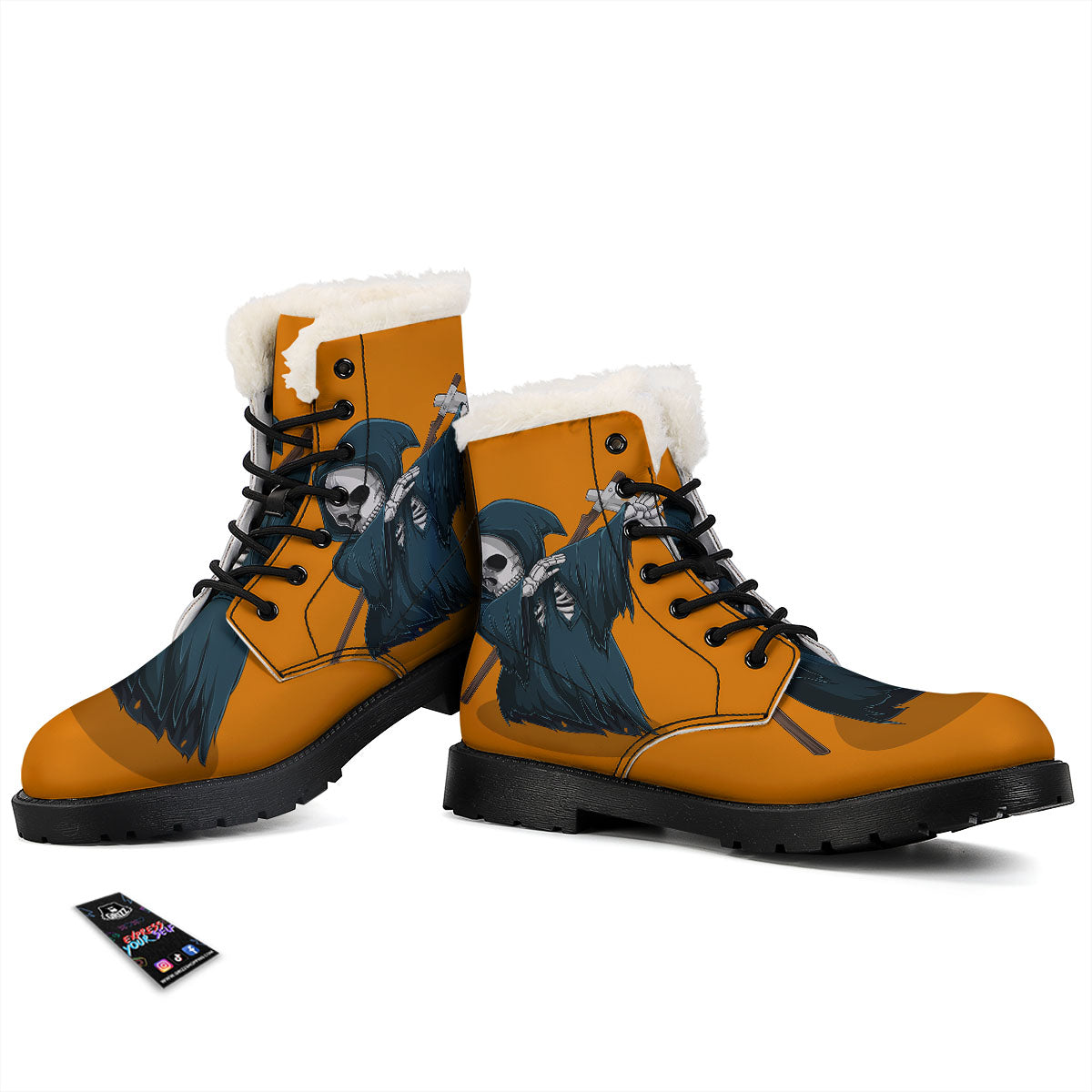 Grim Reaper Skeleton Dap Print Winter Boots-grizzshop