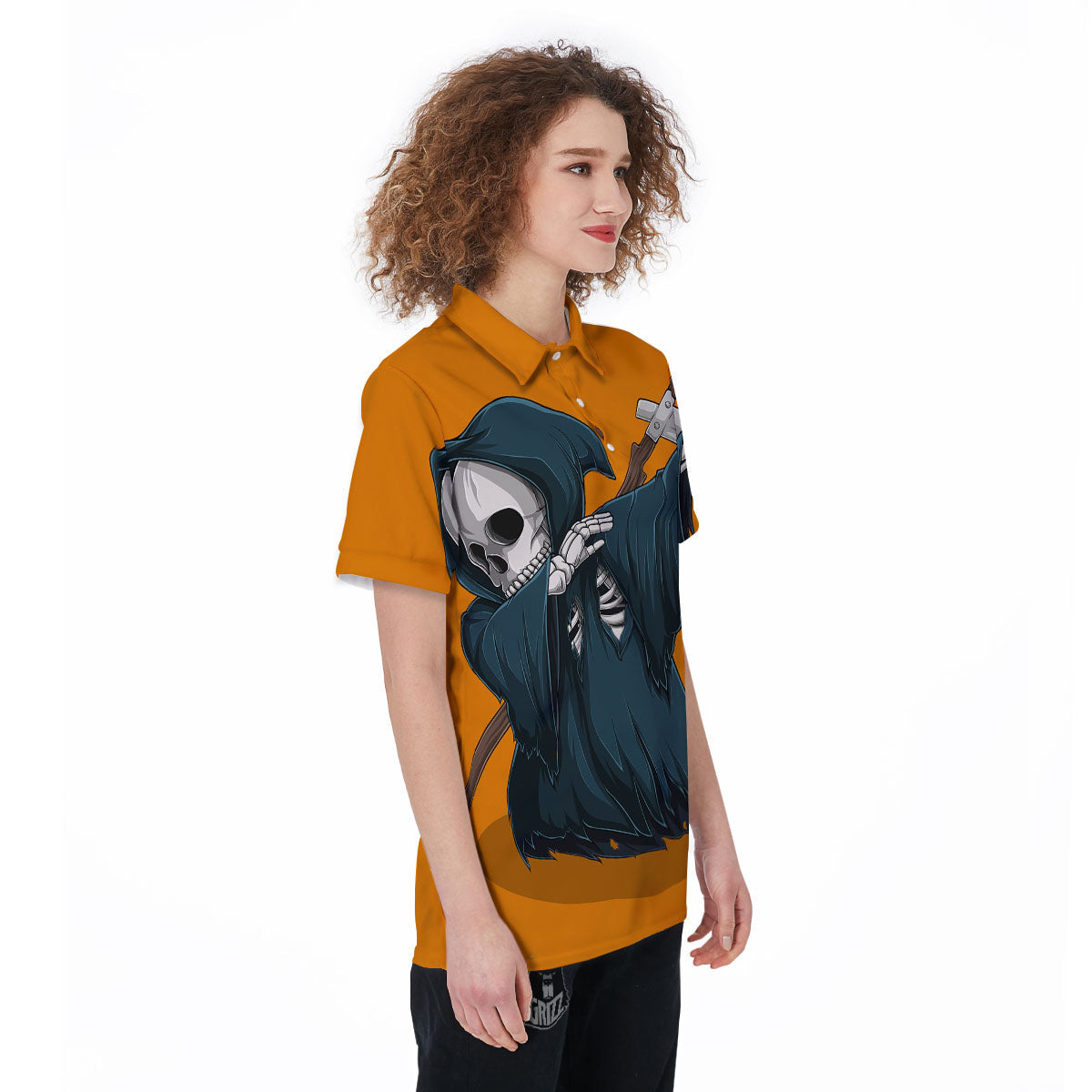 Grim Reaper Skeleton Dap Print Women's Golf Shirts-grizzshop
