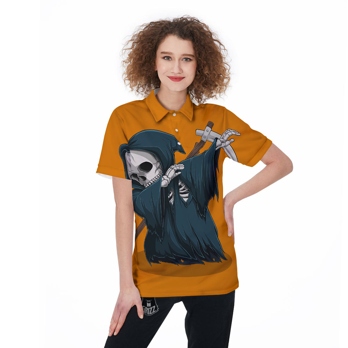 Grim Reaper Skeleton Dap Print Women's Golf Shirts-grizzshop