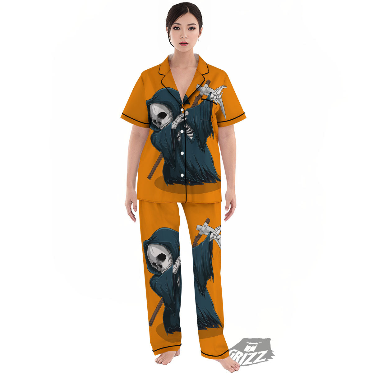 Grim Reaper Skeleton Dap Print Women's Pajamas Set-grizzshop