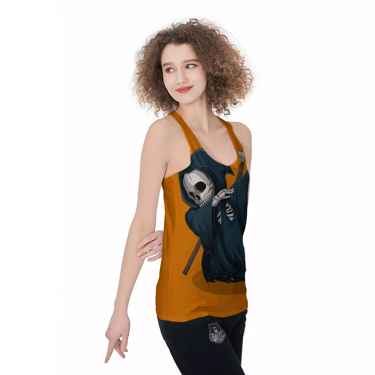 Grim Reaper Skeleton Dap Print Women's Racerback Tank Top-grizzshop