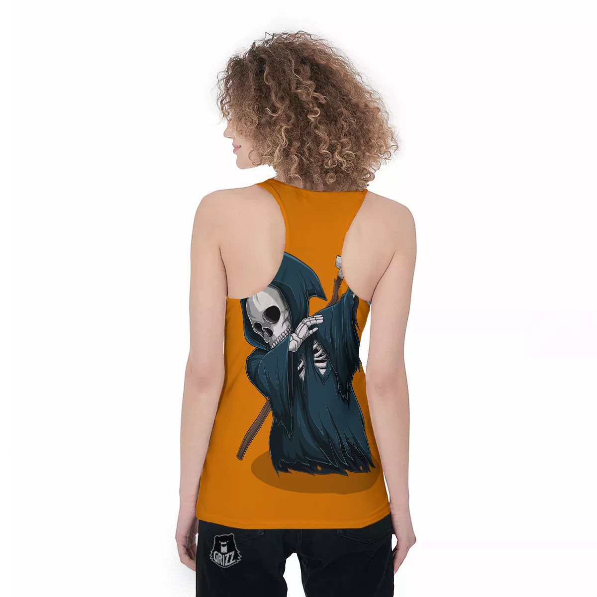 Grim Reaper Skeleton Dap Print Women's Racerback Tank Top-grizzshop