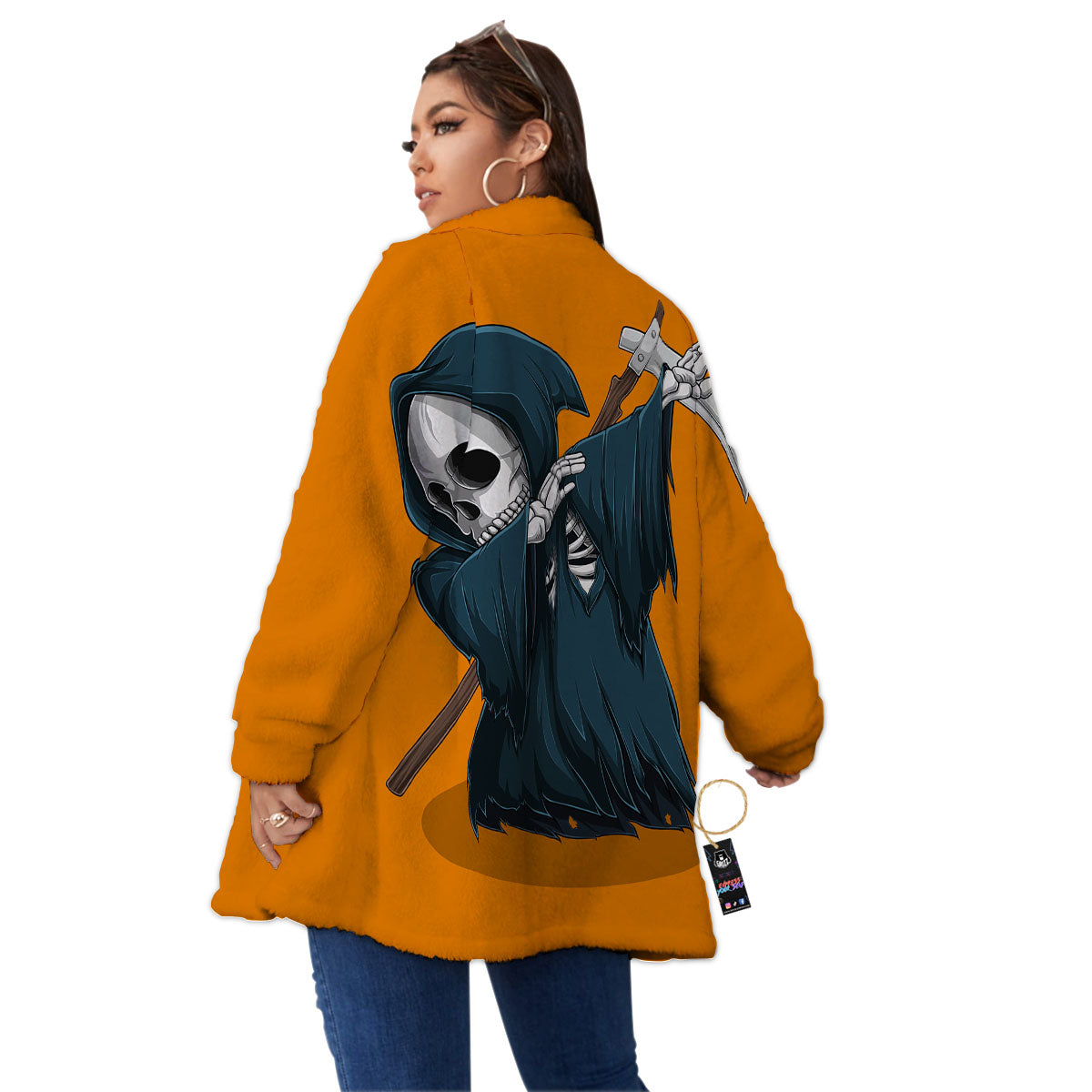 Grim Reaper Skeleton Dap Print Women's Sherpa Jacket-grizzshop